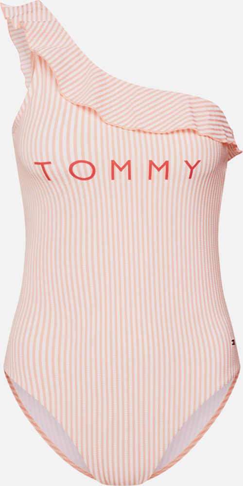 Rózsaszín-fehér egyrészes fürdőruha Tommy Hilfiger kis csíkkal
