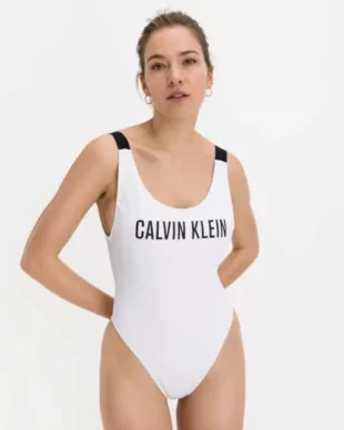 Fekete-fehér egyrészes fürdőruha Calvin Klein